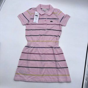NWT Lacoste Girls Polo Pink Dress Size 6 Stripe $80 EJ9403